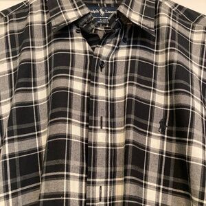Ralph Lauren Blake Button Down Long Sleeve Shirt, Black and White , Men's Large